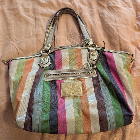 Coach Poppy Legacy Stripe Large Rocker Crossbody - Picture 1 of 13